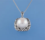 White and Black Plated Silver Pendant with 11.5-12mm Button Shape Freshwater Pearl - Wing Wo Hing Jewelry Group - Pearl Jewelry Manufacturer