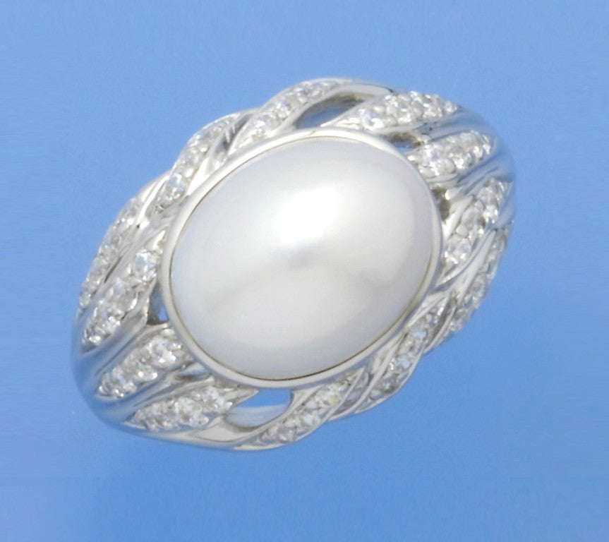 Sterling Silver Ring with 9*12mm Oval Shape Freshwater Pearl and Cubic Zirconia - Wing Wo Hing Jewelry Group - Pearl Jewelry Manufacturer