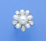 Sterling Silver Ring with 4-9mm Drop and Button Shape Freshwater Pearl and Cubic Zirconia - Wing Wo Hing Jewelry Group - Pearl Jewelry Manufacturer