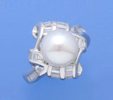 Sterling Silver Ring with 10-10.5mm Button Shape Freshwater Pearl and Cubic Zirconia - Wing Wo Hing Jewelry Group - Pearl Jewelry Manufacturer