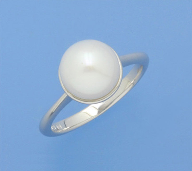 Sterling Silver Ring with 9-9.5mm Button Shape Freshwater Pearl - Wing Wo Hing Jewelry Group - Pearl Jewelry Manufacturer