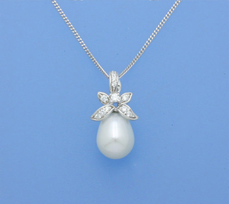 Sterling Silver Pendant with 9-9.5mm Drop Shape Freshwater Pearl and Cubic Zirconia - Wing Wo Hing Jewelry Group - Pearl Jewelry Manufacturer