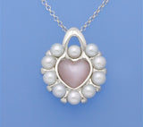 Sterling Silver Pendant with 3.5-4mm Button Shape Freshwater Pearl and Pink heart Shape Mother of Pearl - Wing Wo Hing Jewelry Group - Pearl Jewelry Manufacturer