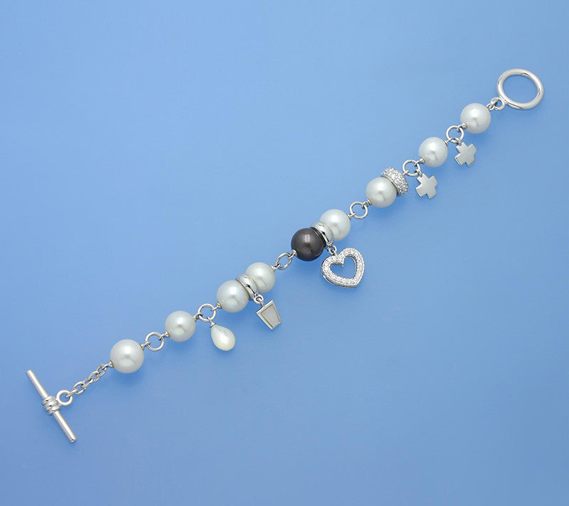 Sterling Silver Bracelet with Round Shape Freshwater Pearl, Mother of Pearl and Cubic Zirconia - Wing Wo Hing Jewelry Group - Pearl Jewelry Manufacturer