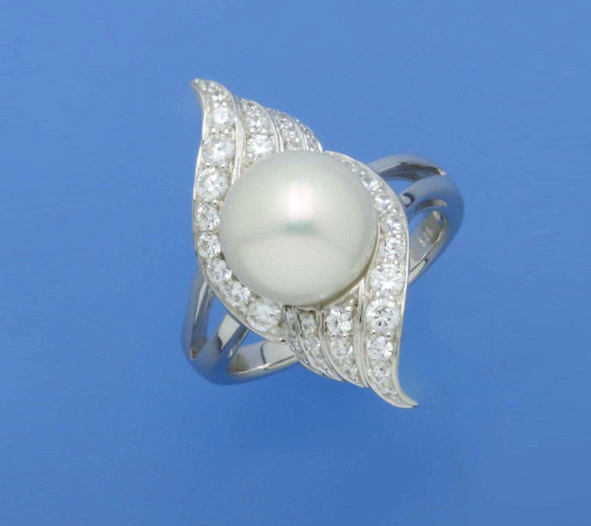 Sterling Silver Ring with 10-10.5mm Button Shape Freshwater Pearl and Cubic Zirconia - Wing Wo Hing Jewelry Group - Pearl Jewelry Manufacturer