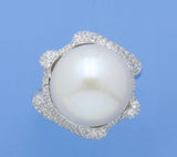 Sterling Silver Ring with 15-15.5mm Button Shape Freshwater Pearl and Cubic Zirconia - Wing Wo Hing Jewelry Group - Pearl Jewelry Manufacturer