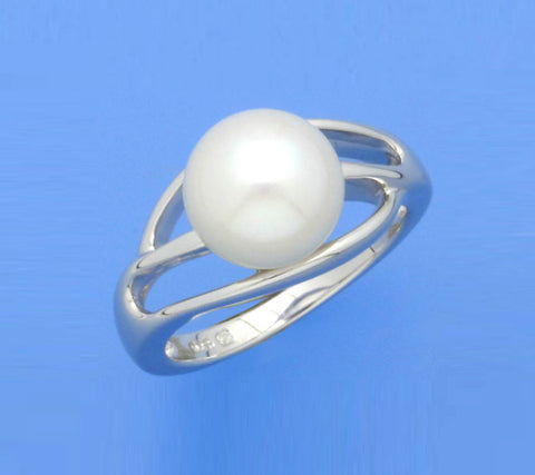 Sterling Silver Ring with 9.5-10mm Button Shape Freshwater Pearl