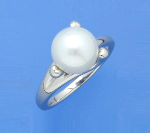 Sterling Silver Ring with 9.5-10mm Button Shape Freshwater Pearl