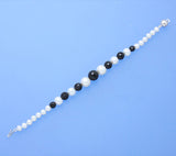 Sterling Silver Bracelet with 5.5-10.5mm Round Shape Freshwater Pearl and Black Agate - Wing Wo Hing Jewelry Group - Pearl Jewelry Manufacturer
