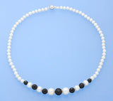 Sterling Silver Necklace with 5.5-10.5mm Round Shape Freshwater Pearl and Black Agate - Wing Wo Hing Jewelry Group - Pearl Jewelry Manufacturer