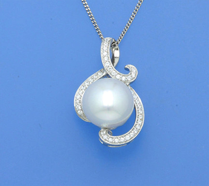 Sterling Silver Pendant with 11.5-12mm Button Shape Freshwater Pearl and Cubic Zirconia - Wing Wo Hing Jewelry Group - Pearl Jewelry Manufacturer