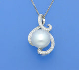 Sterling Silver Pendant with 11.5-12mm Button Shape Freshwater Pearl and Cubic Zirconia - Wing Wo Hing Jewelry Group - Pearl Jewelry Manufacturer