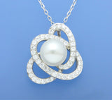 Sterling Silver Pendant with 11.5-12mm Button Shape Freshwater Pearl and Cubic Zirconia - Wing Wo Hing Jewelry Group - Pearl Jewelry Manufacturer