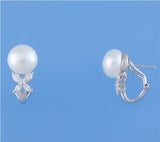Sterling Silver Earrings with 10.5-11mm Button Shape Freshwater Pearl and Cubic Zirconia - Wing Wo Hing Jewelry Group - Pearl Jewelry Manufacturer