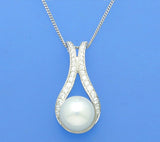 Sterling Silver Pendant with 10.5-11mm Button Shape Freshwater Pearl and Cubic Zirconia - Wing Wo Hing Jewelry Group - Pearl Jewelry Manufacturer