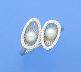 Sterling Silver Ring with 4-4.5mm Button Shape Freshwater Pearl and Cubic Zirconia - Wing Wo Hing Jewelry Group - Pearl Jewelry Manufacturer