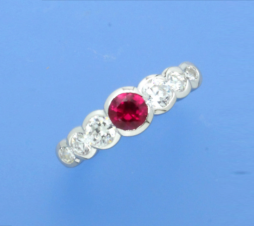 Sterling Silver Ring with Red Corundum and Cubic Zirconia - Wing Wo Hing Jewelry Group - Pearl Jewelry Manufacturer - 1