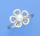 Sterling Silver Ring with 5-5.5mm Button Shape Freshwater Pearl and Cubic Zirconia - Wing Wo Hing Jewelry Group - Pearl Jewelry Manufacturer