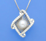 Sterling Silver Pendant with 5-5.5mm Button Shape Freshwater Pearl and Cubic Zirconia - Wing Wo Hing Jewelry Group - Pearl Jewelry Manufacturer