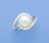 Sterling Silver Ring with 11-11.5mm Button Shape Freshwater Pearl and Cubic Zirconia - Wing Wo Hing Jewelry Group - Pearl Jewelry Manufacturer