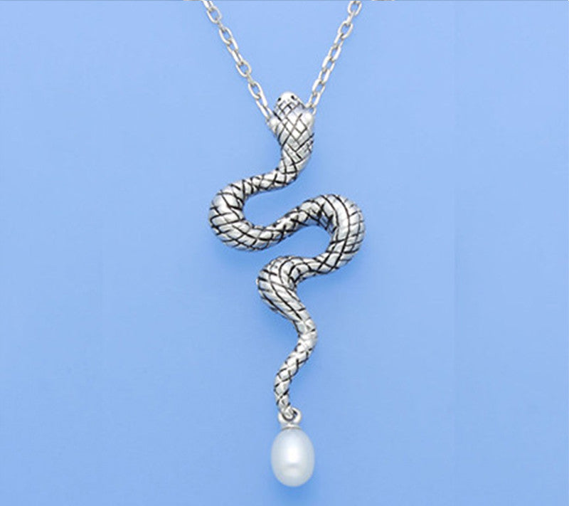White and Black Plated Silver Pendant with 4.5-5mm Oval Shape Freshwater Pearl - Wing Wo Hing Jewelry Group - Pearl Jewelry Manufacturer