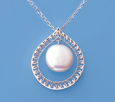 Sterling and Rose Gold Plated Silver Pendant with 13-13.5mm Ringed Shape Freshwater Pearl