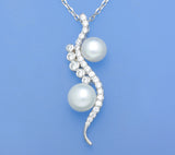 Sterling Silver Pendant with Button Shape Freshwater Pearl and Cubic Zirconia - Wing Wo Hing Jewelry Group - Pearl Jewelry Manufacturer