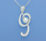 Sterling Silver Pendant with 7-7.5mm Button Shape Freshwater Pearl and Cubic Zirconia - Wing Wo Hing Jewelry Group - Pearl Jewelry Manufacturer