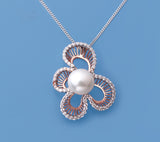 Rose Gold Plated Silver Pendant with 9.5-10mm Button Shape Freshwater Pearl and Cubic Zirconia - Wing Wo Hing Jewelry Group - Pearl Jewelry Manufacturer