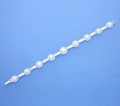 Sterling Silver Bracelet with Button Shape Freshwater Pearl