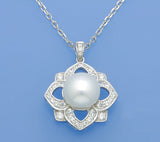 Sterling Silver Pendant with 10-10.5mm Button Shape Freshwater Pearl and Cubic Zirconia - Wing Wo Hing Jewelry Group - Pearl Jewelry Manufacturer