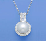 Sterling Silver Pendant with 11.5-12mm Button Shape Freshwater Pearl and Cubic Zirconia - Wing Wo Hing Jewelry Group - Pearl Jewelry Manufacturer