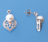 Sterling and Rose Gold Plated Silver Earrings with 8-8.5mm Button Shape Freshwater Pearl and Cubic Zirconia - Wing Wo Hing Jewelry Group - Pearl Jewelry Manufacturer