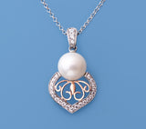 Sterling and Rose Gold Plated Silver Pendant with 9.5-10mm Button Shape Freshwater Pearl and Cubic Zirconia - Wing Wo Hing Jewelry Group - Pearl Jewelry Manufacturer