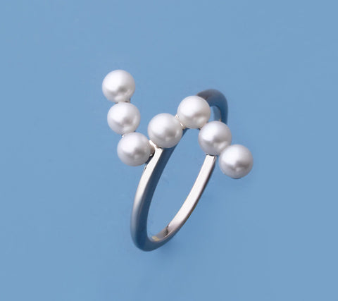 Sterling Silver Ring with 3.5-4mm Button Shape Freshwater Pearl