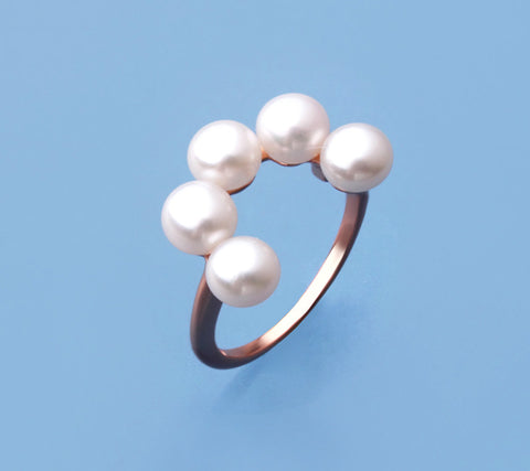 Rose Gold Plated Silver Ring with 5.5-6mm Button Shape Freshwater Pearl