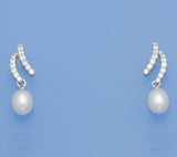 Sterling Silver Earrings with 6-6.5mm Drop Shape Freshwater Pearl and Cubic Zirconia - Wing Wo Hing Jewelry Group - Pearl Jewelry Manufacturer