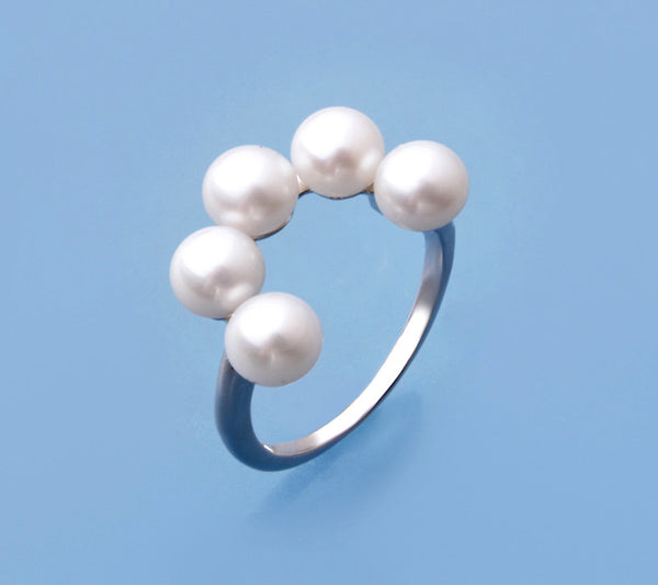 Sterling Silver Ring with 5.5-6mm Button Shape Freshwater Pearl - Wing Wo Hing Jewelry Group - Pearl Jewelry Manufacturer