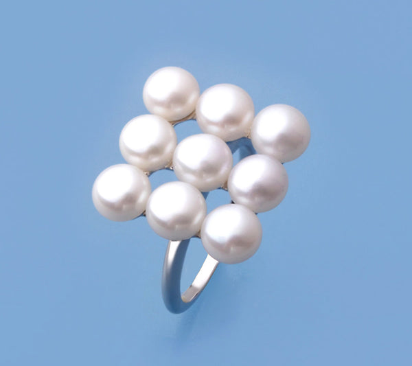 Sterling Silver Ring with 5.5-6mm Button Shape Freshwater Pearl - Wing Wo Hing Jewelry Group - Pearl Jewelry Manufacturer