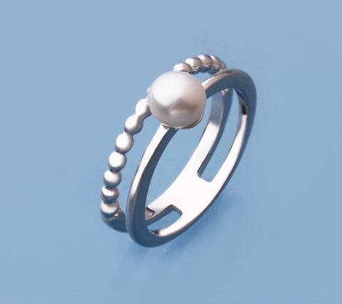 Sterling Silver Ring with 5.5-6mm Button Shape Freshwater Pearl