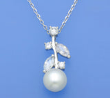 Sterling Silver Pendant with 10-10.5mm Button Shape Freshwater Pearl and Cubic Zirconia - Wing Wo Hing Jewelry Group - Pearl Jewelry Manufacturer