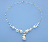 Sterling Silver Necklace with Button Shape Freshwater Pearl and Cubic Zirconia - Wing Wo Hing Jewelry Group - Pearl Jewelry Manufacturer