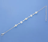 Sterling Silver Bracelet with 7-7.5mm Button Shape Freshwater Pearl and Cubic Zirconia - Wing Wo Hing Jewelry Group - Pearl Jewelry Manufacturer