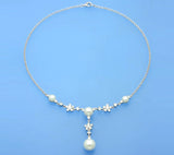 Sterling Silver Necklace with Button Shape Freshwater Pearl and Cubic Zirconia - Wing Wo Hing Jewelry Group - Pearl Jewelry Manufacturer
