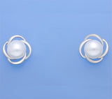 Sterling Silver with 9-9.5mm Button Shape Freshwater Pearl Earrings - Wing Wo Hing Jewelry Group - Pearl Jewelry Manufacturer