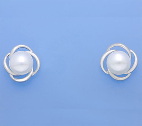 Sterling Silver with 9-9.5mm Button Shape Freshwater Pearl Earrings