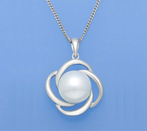 Sterling Silver Pendant with 9-9.5mm Button Shape Freshwater Pearl