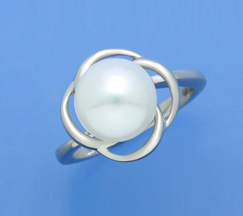 Sterling Silver Ring with 9-9.5mm Button Shape Freshwater Pearl - Wing Wo Hing Jewelry Group - Pearl Jewelry Manufacturer