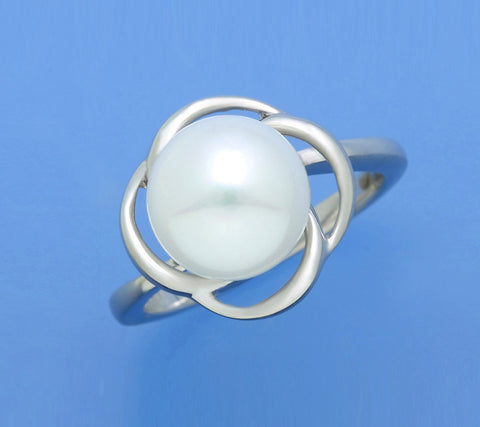 Sterling Silver Ring with 9-9.5mm Button Shape Freshwater Pearl