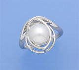 Sterling Silver Ring with 9-9.5mm Button Shape Freshwater Pearl - Wing Wo Hing Jewelry Group - Pearl Jewelry Manufacturer